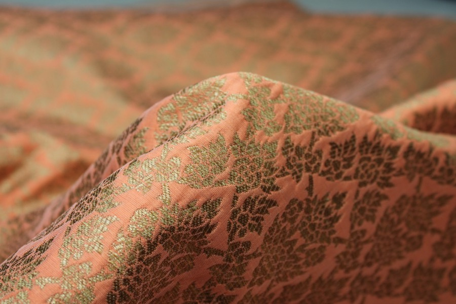 Peach and Gold Ornamental Brocade fabric, image 4 of 7