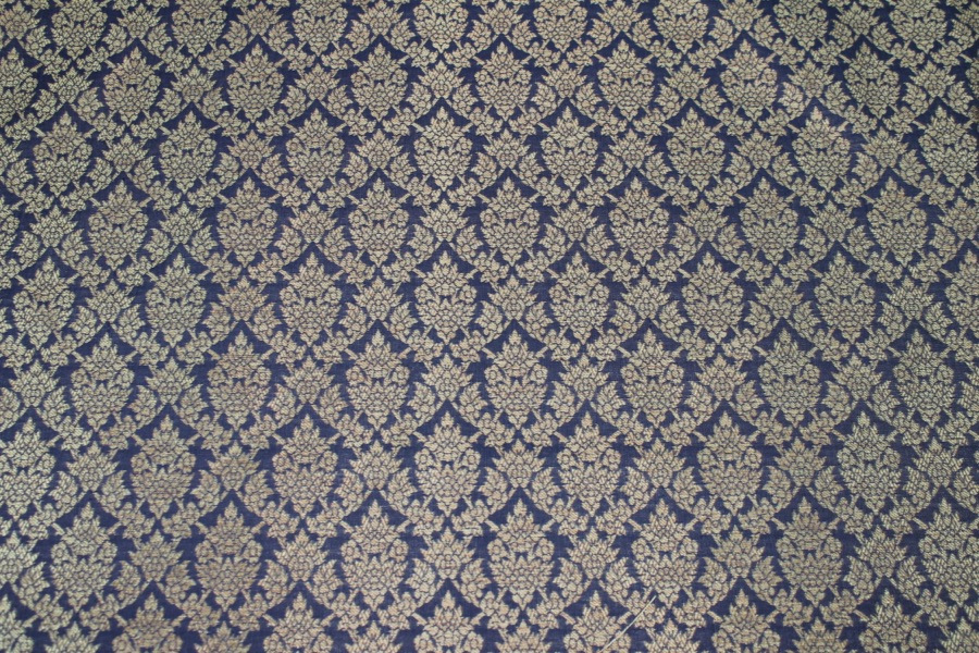Navy and Gold Ornamental Brocade fabric, image 5 of 6