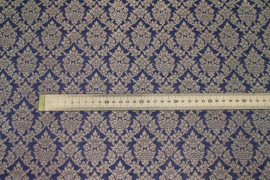 Navy and Gold Ornamental Brocade fabric, image 2 of 6