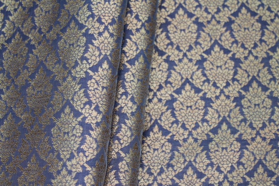 Navy and Gold Ornamental Brocade fabric, image 4 of 6