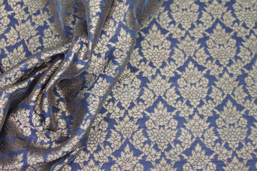 Navy and Gold Ornamental Brocade fabric, image 3 of 6