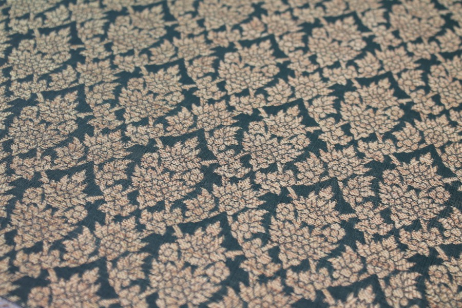 Bottle Green and Gold Ornamental Brocade fabric, image 4 of 8
