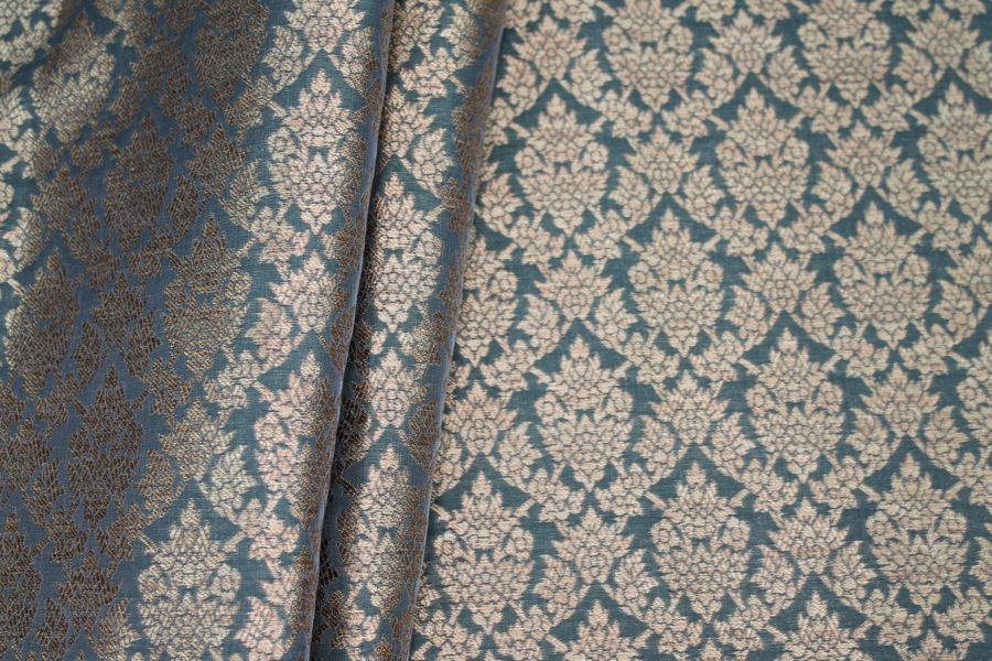 Bottle Green and Gold Ornamental Brocade fabric, image 3 of 8