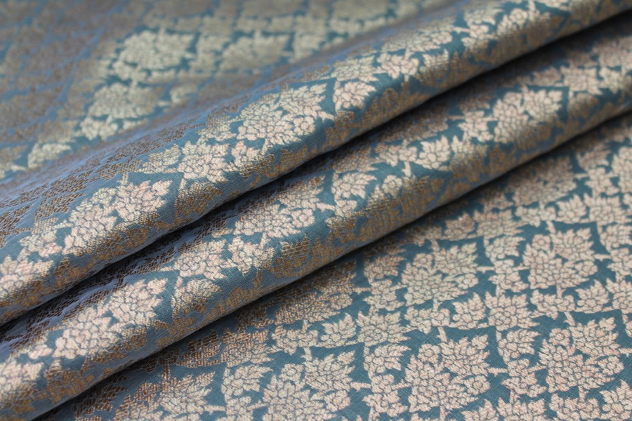 Bottle Green and Gold Ornamental Brocade fabric