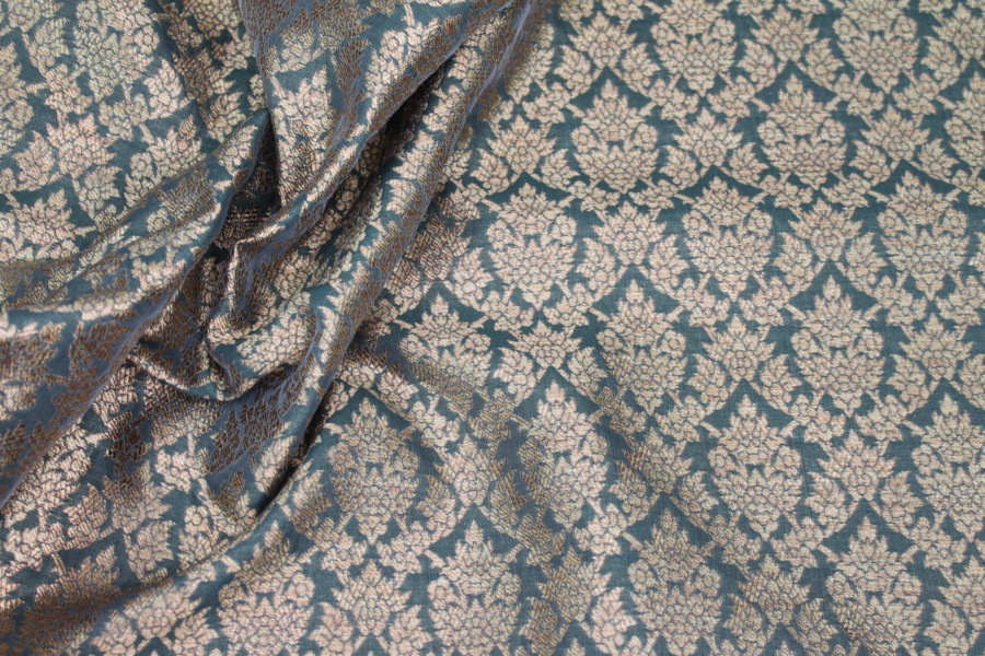 Bottle Green and Gold Ornamental Brocade fabric, image 6 of 8