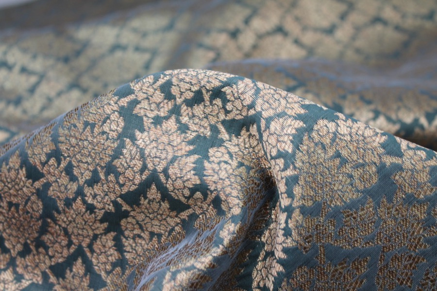 Bottle Green and Gold Ornamental Brocade fabric, image 7 of 8