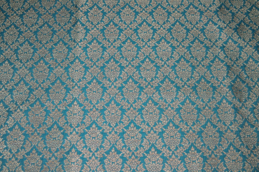 Teal and Gold Ornamental Brocade fabric, image 2 of 8
