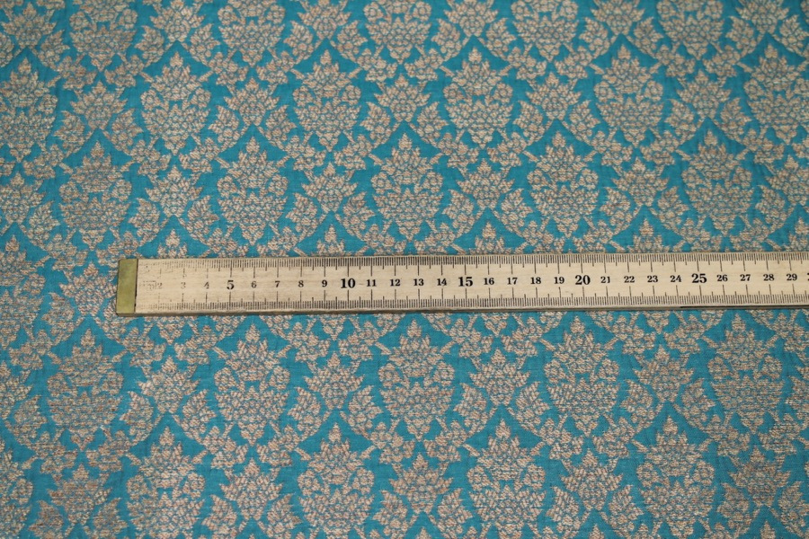 Teal and Gold Ornamental Brocade fabric, image 4 of 8