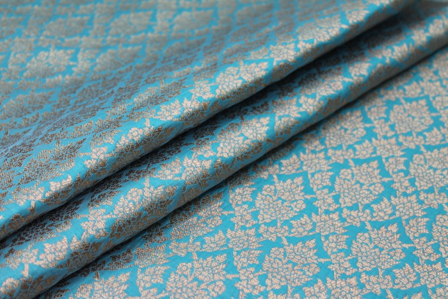 Teal and Gold Ornamental Brocade fabric