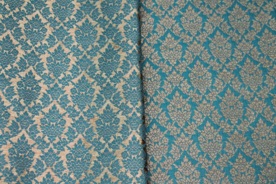 Teal and Gold Ornamental Brocade fabric, image 7 of 8