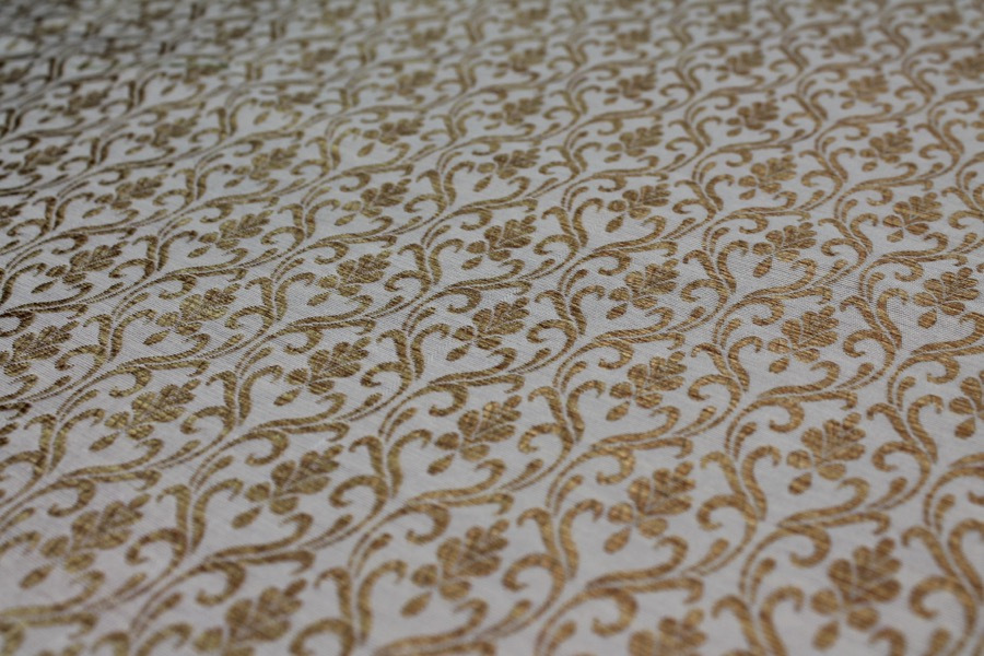 Ivory and Gold Ornamental Brocade fabric, image 4 of 8