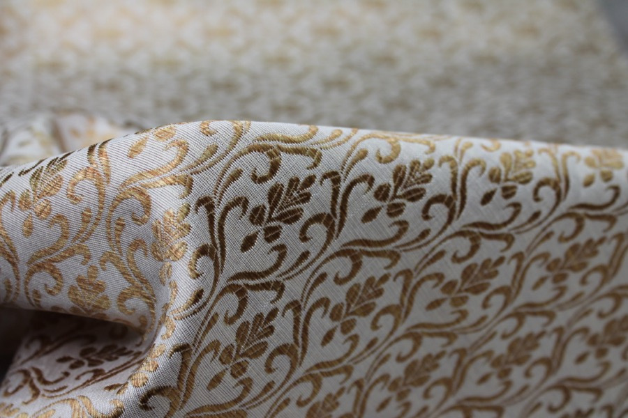 Ivory and Gold Ornamental Brocade fabric, image 6 of 8