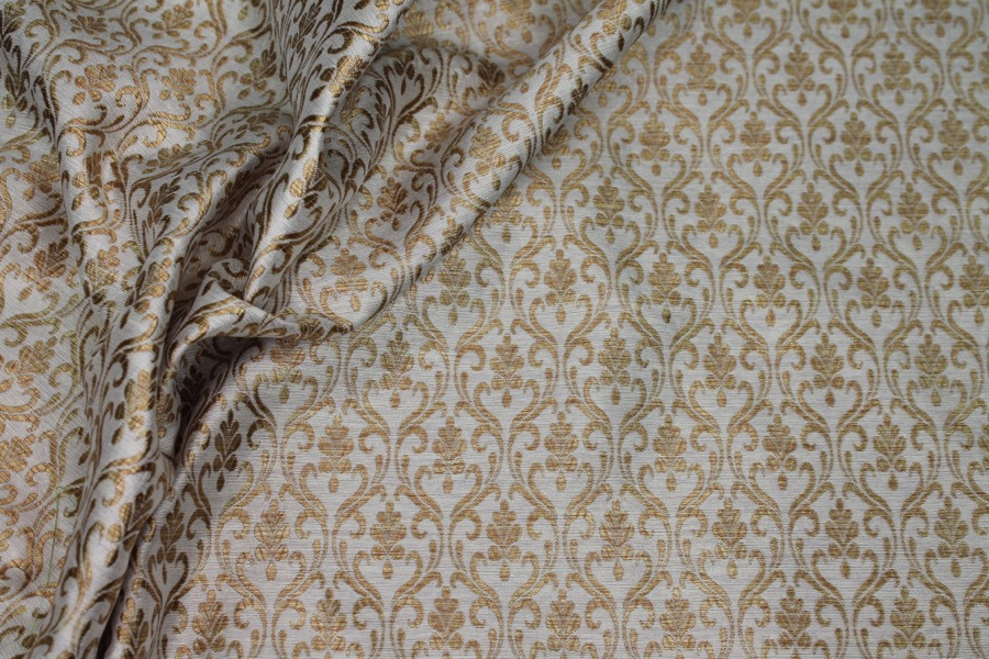Ivory and Gold Ornamental Brocade fabric, image 7 of 8