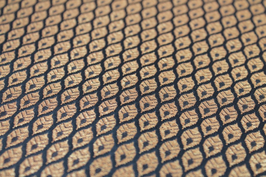 Banaras Brocade - Black / Gold Leaves fabric, image 2 of 7