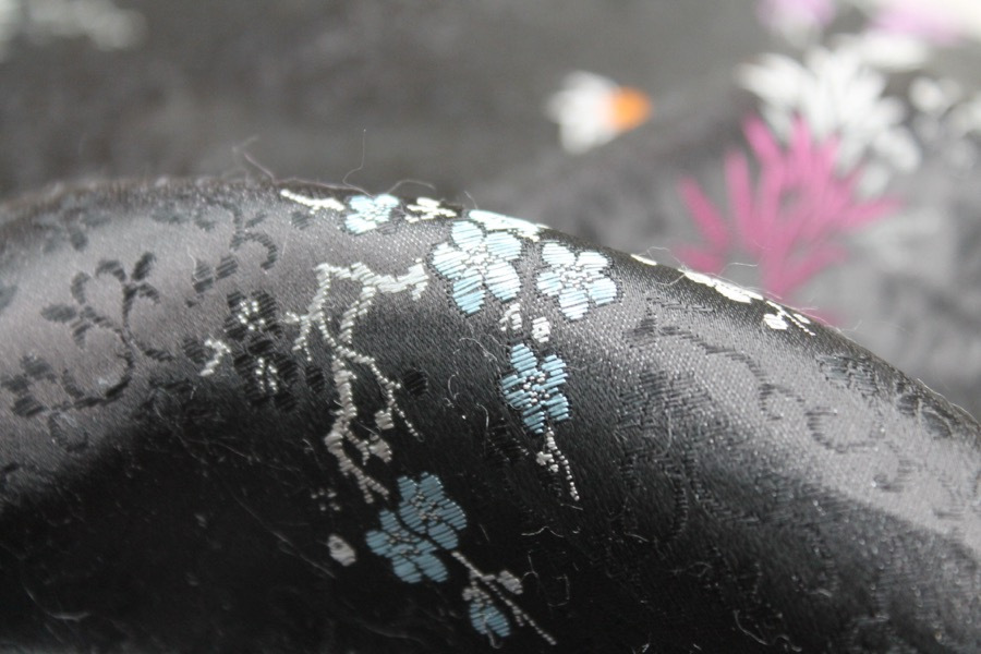 Chinese Brocade - Multi Colour Cherry Blossom and Flowers on Black fabric, image 7 of 7