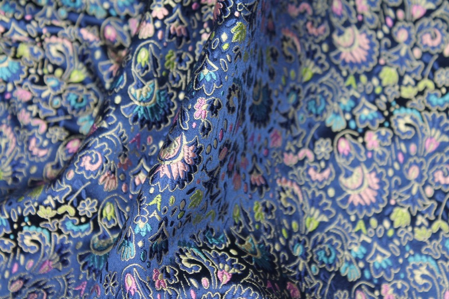 Chinese Brocade - Blue / Multi Floral fabric, image 3 of 8