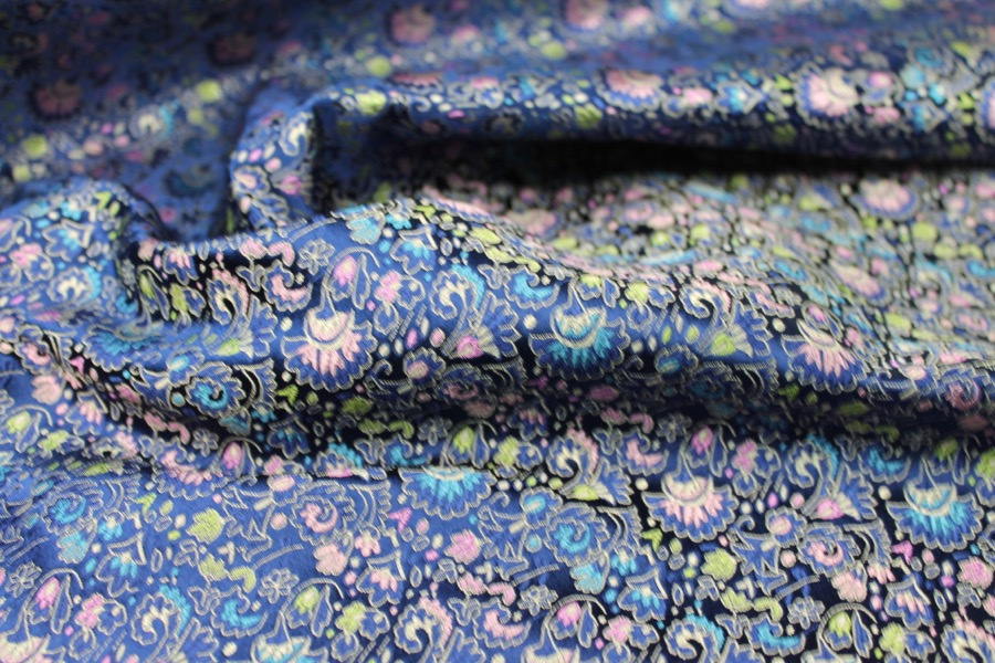 Chinese Brocade - Blue / Multi Floral fabric, image 8 of 8