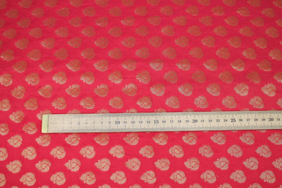 Indian Cotton Brocade - Red / Gold fabric, image 2 of 6