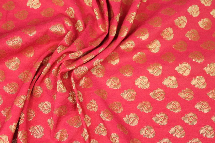 Indian Cotton Brocade - Red / Gold fabric, image 4 of 6