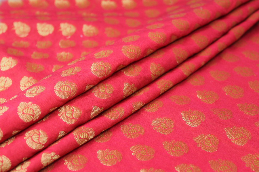 Indian Cotton Brocade - Red / Gold fabric, image 3 of 6