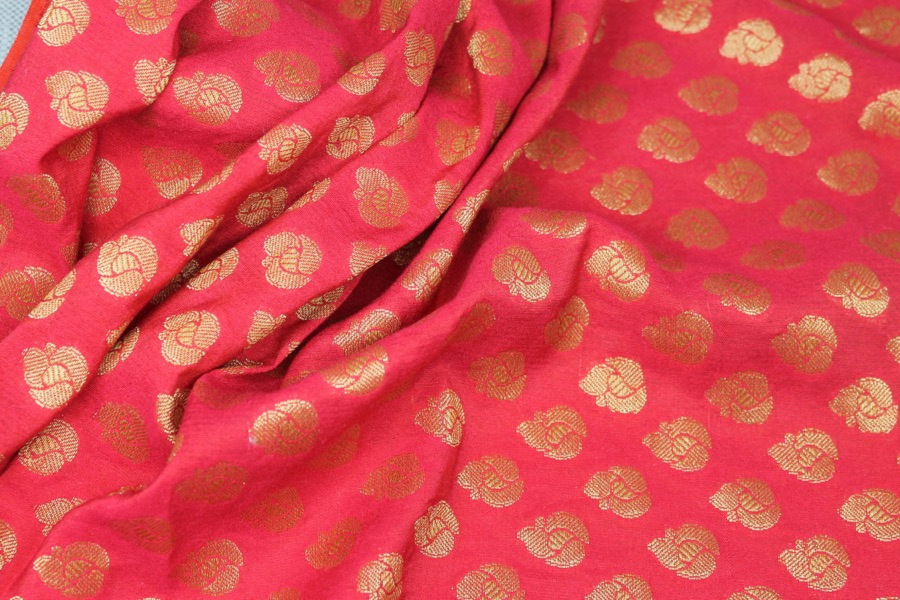 Indian Cotton Brocade - Red / Gold fabric, image 5 of 6