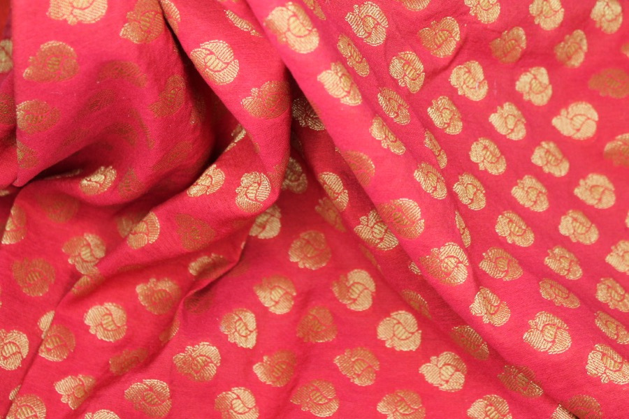 Indian Cotton Brocade - Red / Gold fabric, image 6 of 6