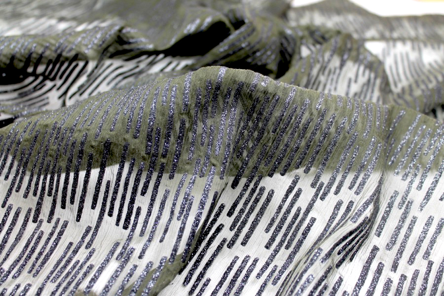 Olive Chiffon with Black Glitter Stripes fabric, image 5 of 9