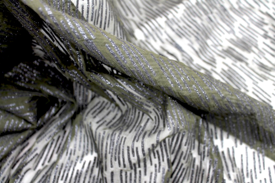 Olive Chiffon with Black Glitter Stripes fabric, image 4 of 9