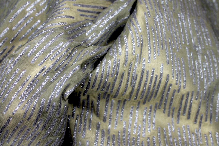 Olive Chiffon with Black Glitter Stripes fabric, image 6 of 9