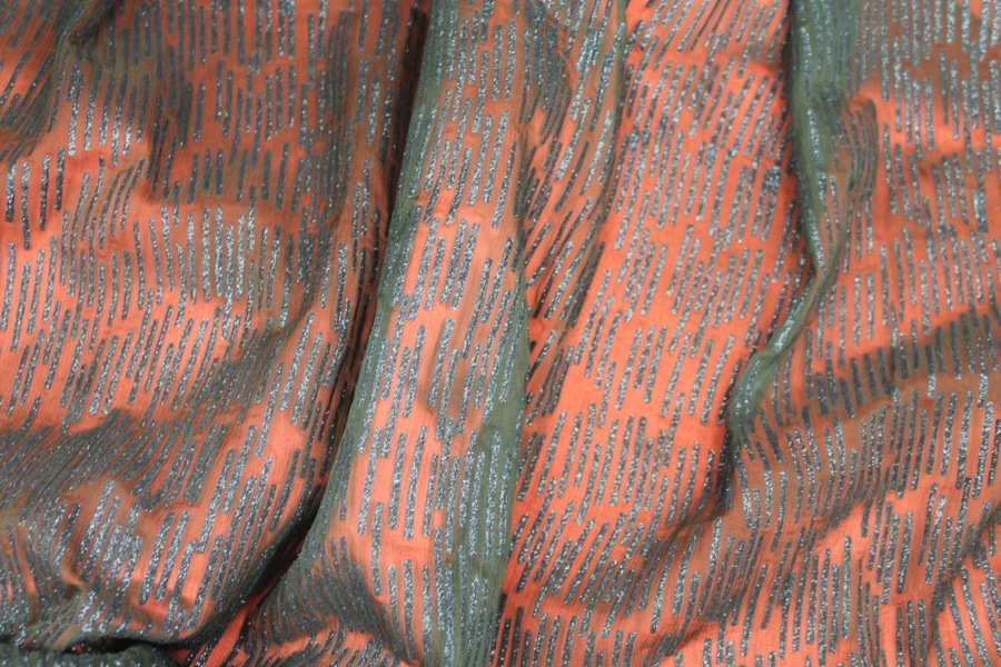 Olive Chiffon with Black Glitter Stripes fabric, image 9 of 9