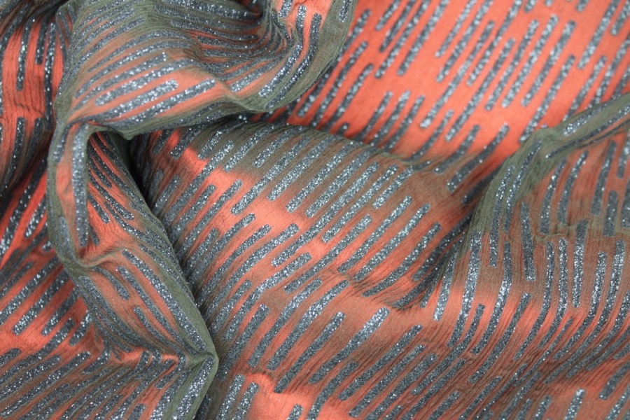 Olive Chiffon with Black Glitter Stripes fabric, image 7 of 9