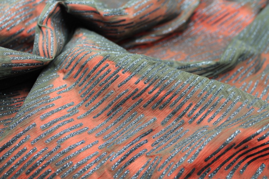 Olive Chiffon with Black Glitter Stripes fabric, image 8 of 9