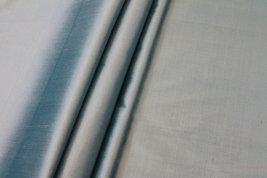 Silk Dupion - Teal shot Cream fabric, image 6 of 6