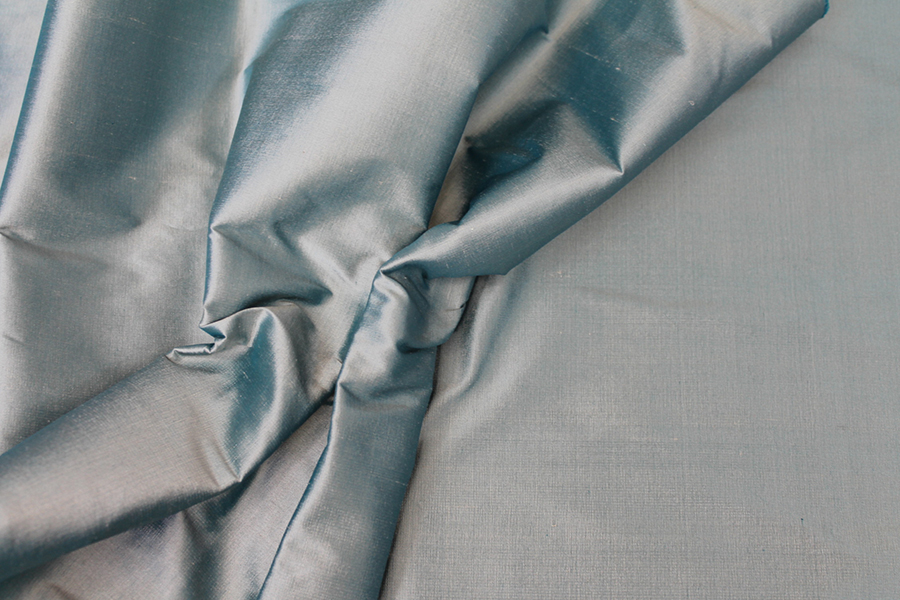 Silk Dupion - Teal shot Cream fabric, image 4 of 6