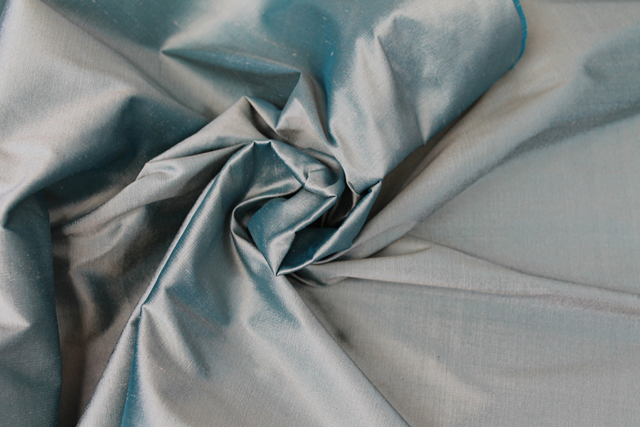 Silk Dupion - Teal shot Cream fabric, image 3 of 6