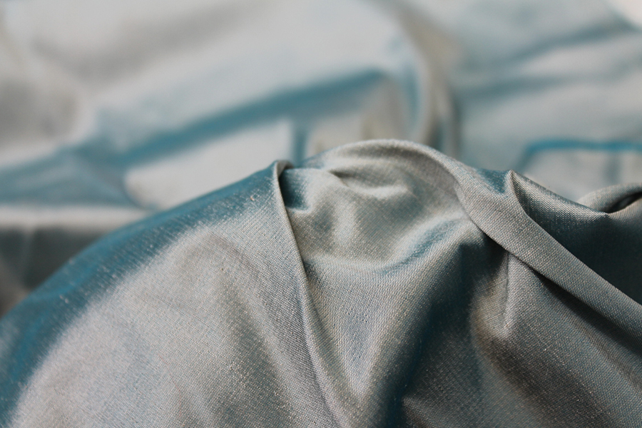 Silk Dupion - Teal shot Cream fabric, image 5 of 6
