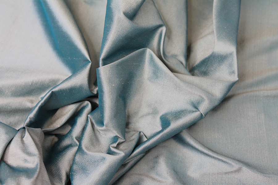 Silk Dupion - Teal shot Cream fabric, image 2 of 6