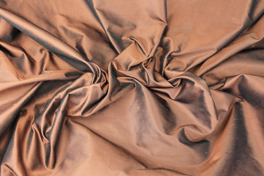 Silk Twill Backed Dupion - Tan shot Black fabric, image 2 of 8