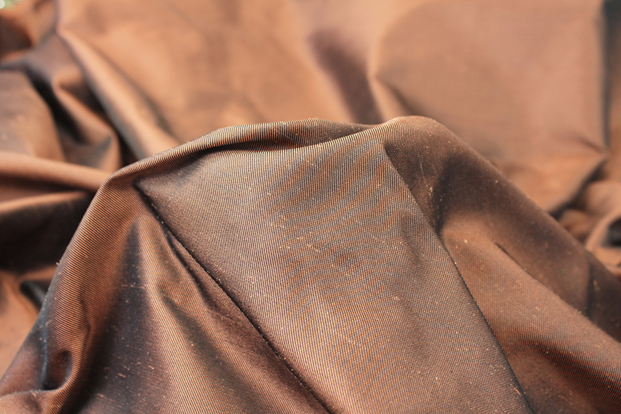 Silk Twill Backed Dupion - Tan shot Black fabric, image 5 of 8
