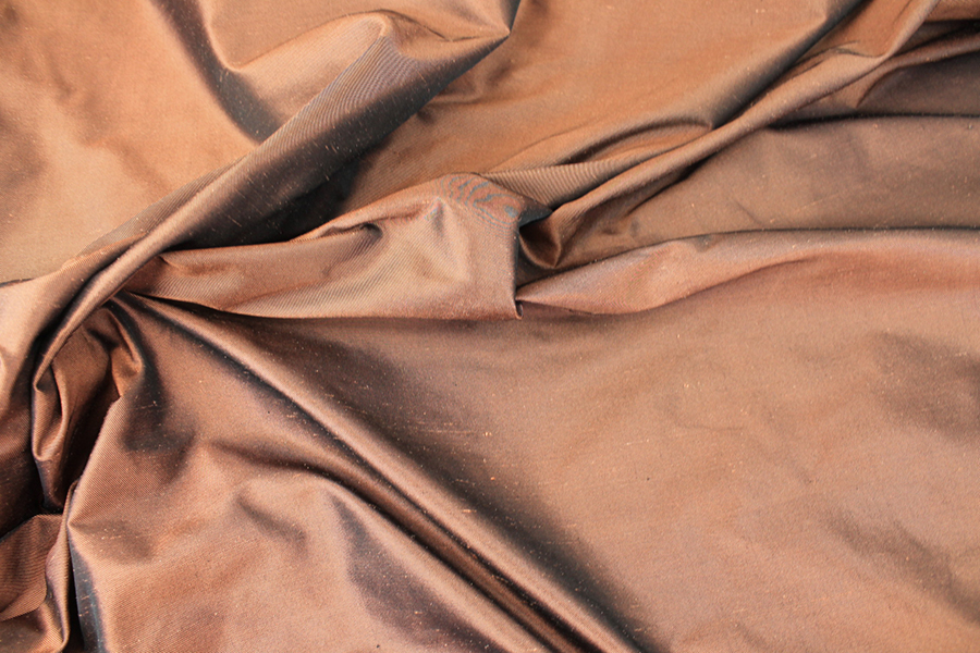 Silk Twill Backed Dupion - Tan shot Black fabric, image 7 of 8