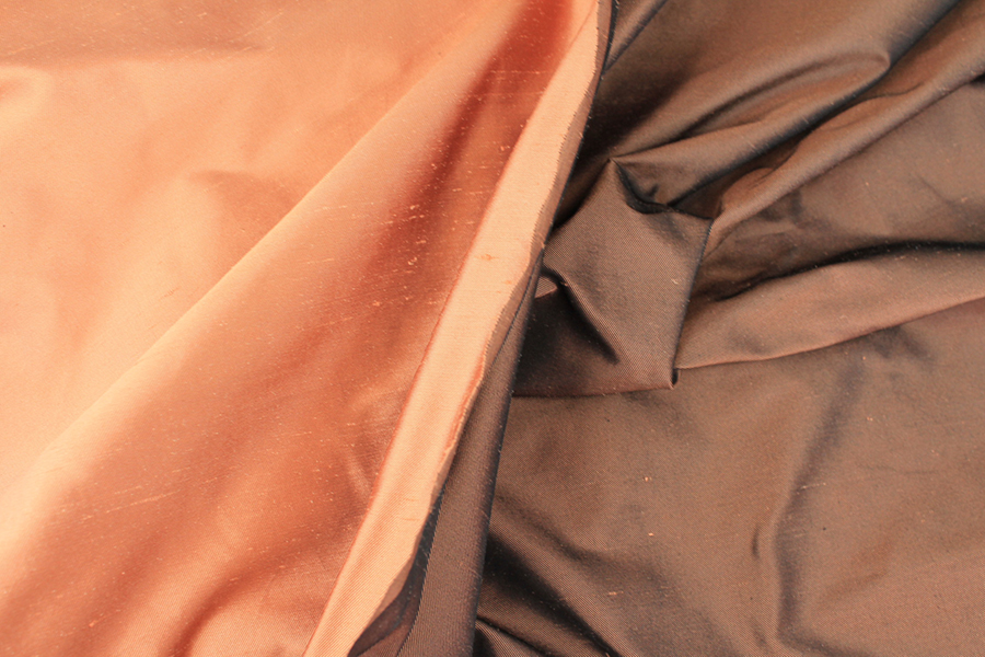 Silk Twill Backed Dupion - Tan shot Black fabric, image 3 of 8