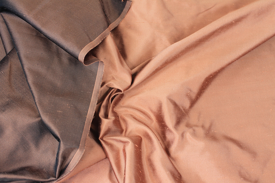 Silk Twill Backed Dupion - Tan shot Black fabric, image 4 of 8