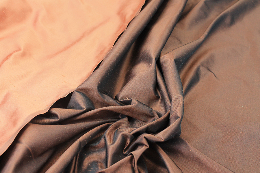 Silk Twill Backed Dupion - Tan shot Black fabric, image 8 of 8