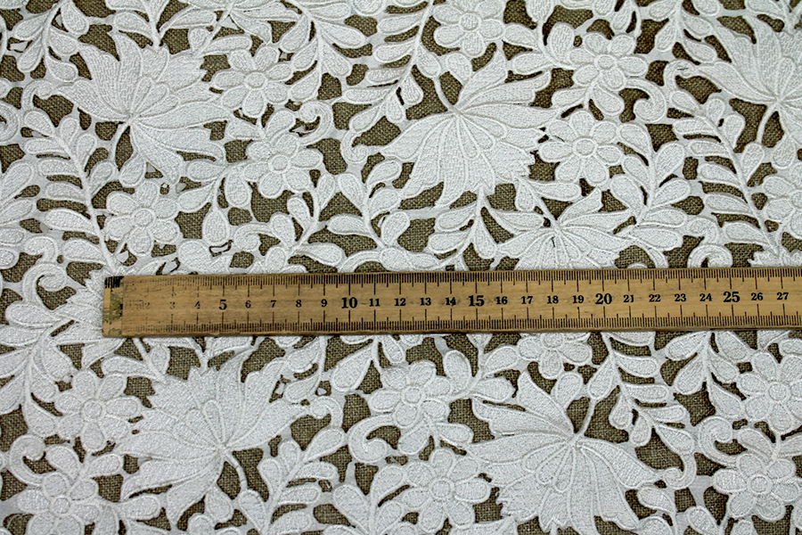 Ivory Embroidered Floral Cut Out Dupion fabric, image 2 of 9