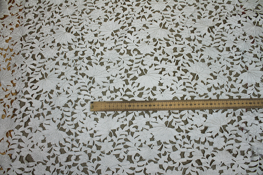 Ivory Embroidered Floral Cut Out Dupion fabric, image 3 of 9