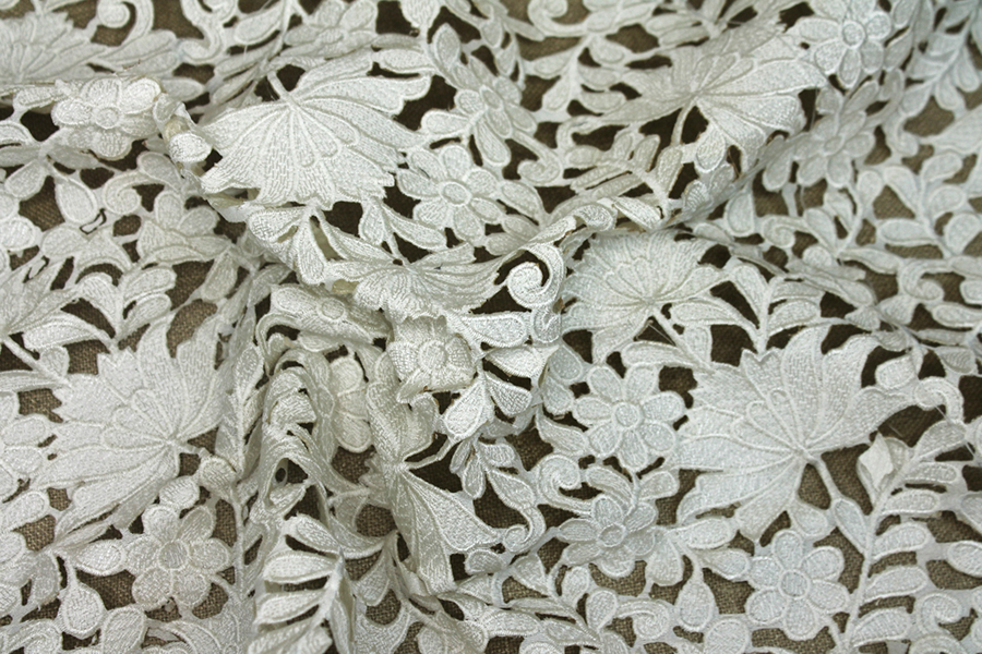 Ivory Embroidered Floral Cut Out Dupion fabric, image 5 of 9