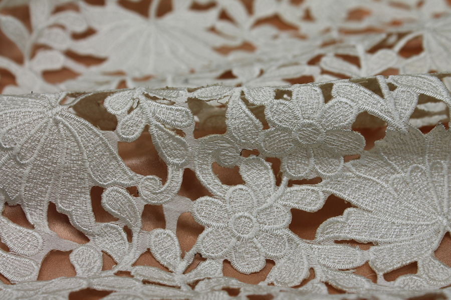 Ivory Embroidered Floral Cut Out Dupion fabric, image 8 of 9