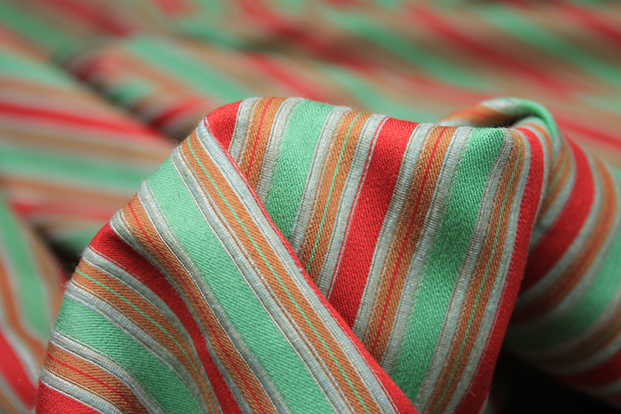 Striped Brocade - Red & Green - 1.7m Piece fabric, image 3 of 7