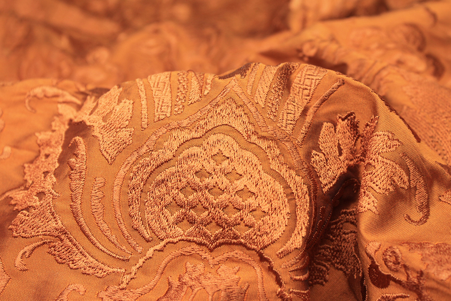 Heavy Jacquard Style Embroidery - Orange fabric, image 6 of 8