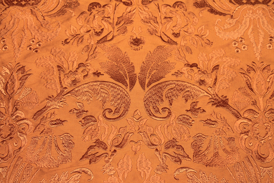 Heavy Jacquard Style Embroidery - Orange fabric, image 2 of 8